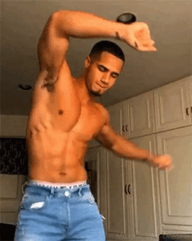Shirtless Man Dancing In Blue Jeans GIF