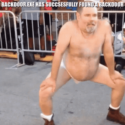 Shirtless Man Dancing In Front Of Fence Backdoor.exe Has Succeeded Found A Backdoor GIF