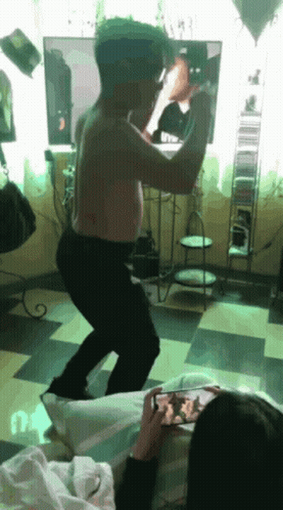 Shirtless Man Dancing In Front Of TV GIF