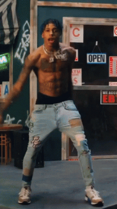 Shirtless Man Dancing On Stage Saying Open GIF