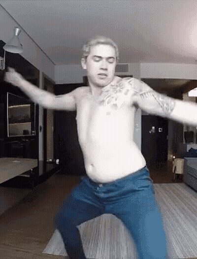 Shirtless Man Dancing With Arms Out GIF