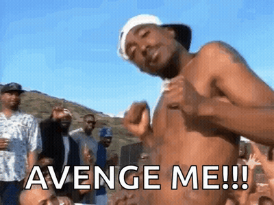 Shirtless Man Dancing With Avenge Me Text GIF