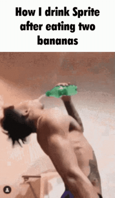 Shirtless Man Drinking Sprite From Green Bottle GIF