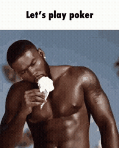 Shirtless Man Eating Ice Cream Saying Let's Play Poker GIF