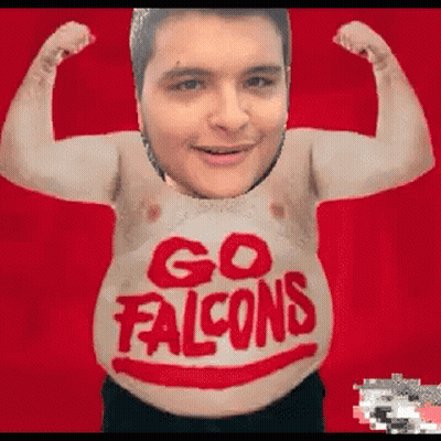 Shirtless Man Flexing In Go Falcons Shirt GIF