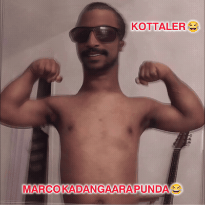 Shirtless Man Flexing Muscles In Front Of Guitar With Marco Kadangarapunda GIF