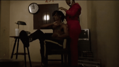 Shirtless Man Getting Hair Done By Woman, Room 271 GIF
