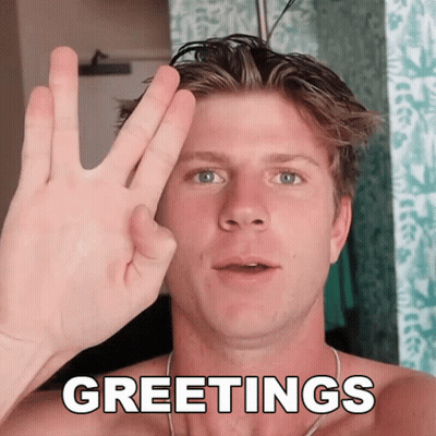 Shirtless Man Giving Peace Sign Saying Greetings GIF