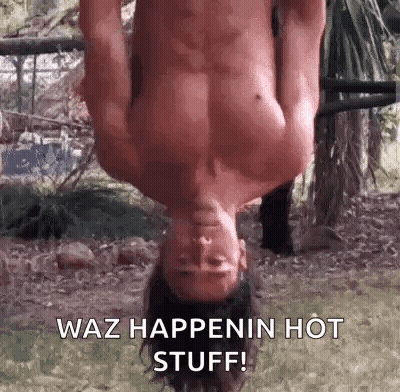 Shirtless Man Hanging Upside Down On Rope GIF