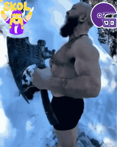 Shirtless Man Holding Axe In Snow Skol GIF