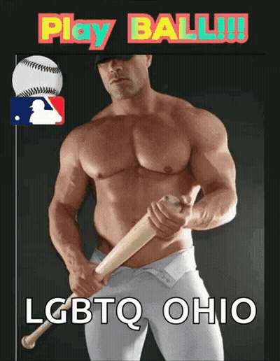 Shirtless Man Holding Baseball Bat Saying Play Ball GIF