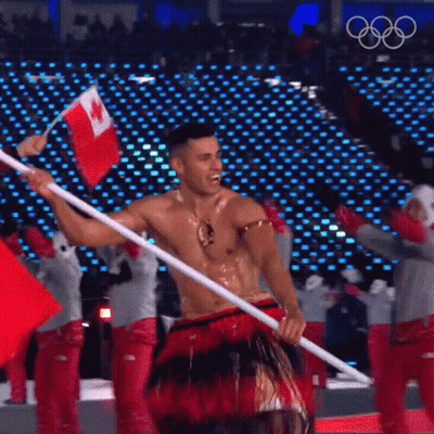 Shirtless Man Holding Canadian Flag GIF
