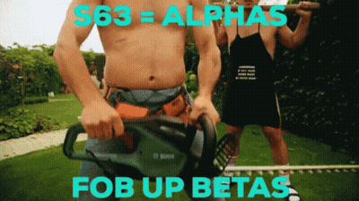 Shirtless Man Holding Chainsaw S63 Alphas Fob Up Betas GIF