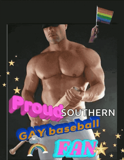 Shirtless Man Holding Flag Saying Proud Southern Gay Baseball Fan GIF