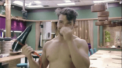 Shirtless Man Holding Hair Dryer GIF