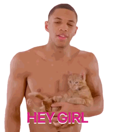 Shirtless Man Holding Orange Cat Hey Girl Sticker