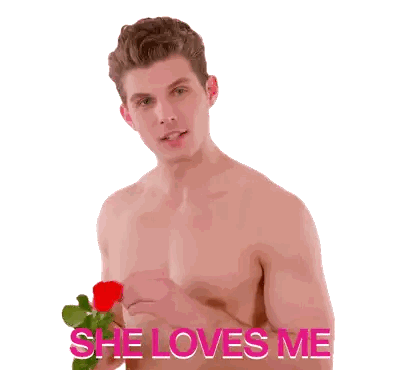 Shirtless Man Holding Red Rose She Loves Me Sticker