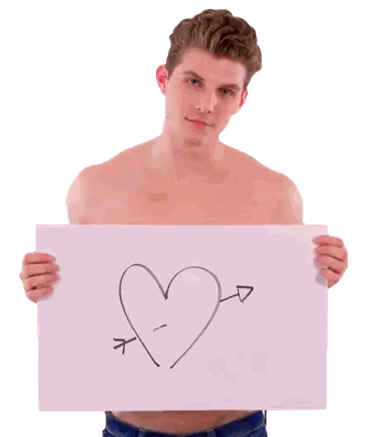 Shirtless Man Holding Sign With Heart And Arrow Sticker