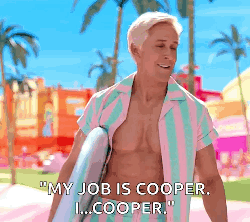 Shirtless Man Holding Surfboard Saying My Job Is Cooper I Cooper GIF