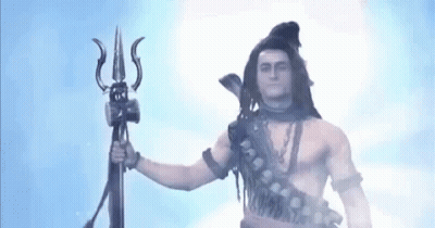 Shirtless Man Holding Trident And Sword GIF