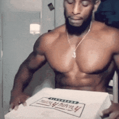Shirtless Man Holding Very Hungry Box GIF