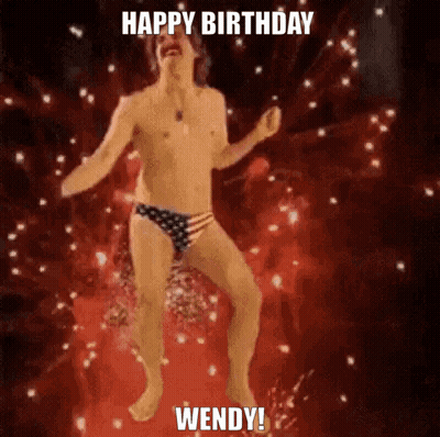 Shirtless Man In American Flag Underwear Dancing Fireworks Happy Birthday Wendy GIF