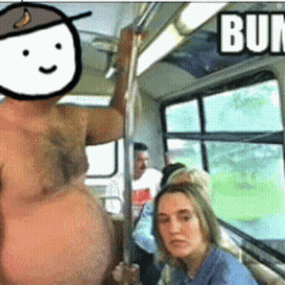 Shirtless Man In Banana Hat On Bus GIF