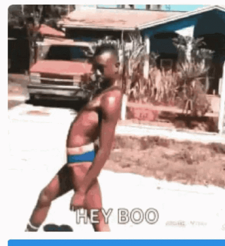 Shirtless Man In Bathing Suit Saying Hey Boo GIF