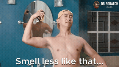Shirtless Man In Bathroom With Smell Less GIF