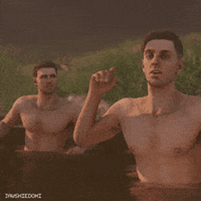 Shirtless Man In Bathtub With Females On Chest GIF