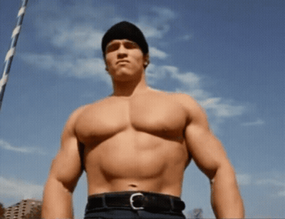 Shirtless Man In Black Beanie With Belt Letter E GIF