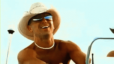 Shirtless Man In Cowboy Hat Smiling On Boat GIF