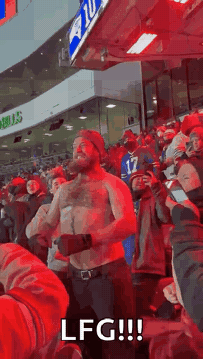 Shirtless Man In Crowd At Hockey Game GIF