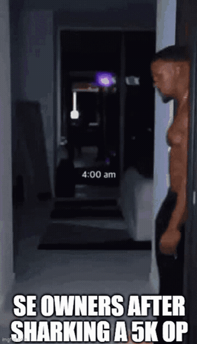 Shirtless Man In Dark Hallway Se Owners After Sharking A 5K Op GIF