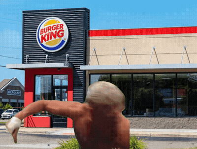 Shirtless Man In Front Of Burger King GIF