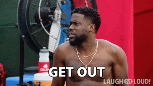 Shirtless Man In Front Of Fan Says Get Out Laugh Out Loud GIF