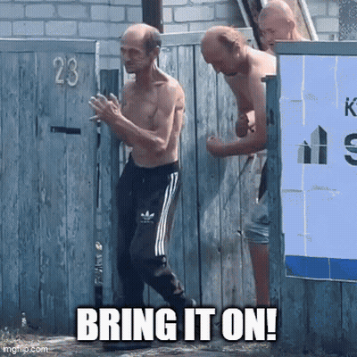 Shirtless Man In Front Of Fence Saying Bring It On GIF