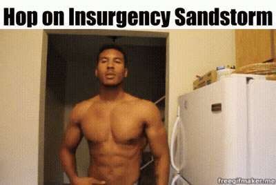 Hombre sin camisa frente a refrigerador Hop On Insurgency Sandstorm GIF