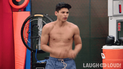 Shirtless Man In Front Of Ice Machine And Fan GIF