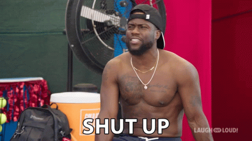 Shirtless Man In Front Of Orange Cooler Says Shut Up GIF