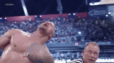 Shirtless Man In Front Of Referee In Stadium GIF