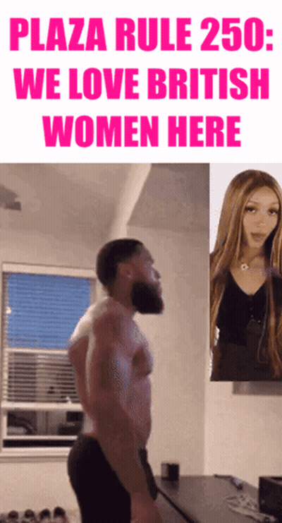 Shirtless Man In Front Of Woman Picture Saying Plaza Rule 250 GIF
