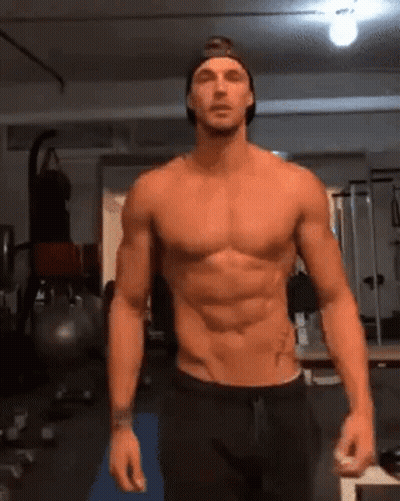 Shirtless Man In Gym Wearing Hat GIF