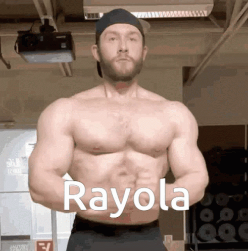 Shirtless Man In Gym With Rayola On Chest GIF