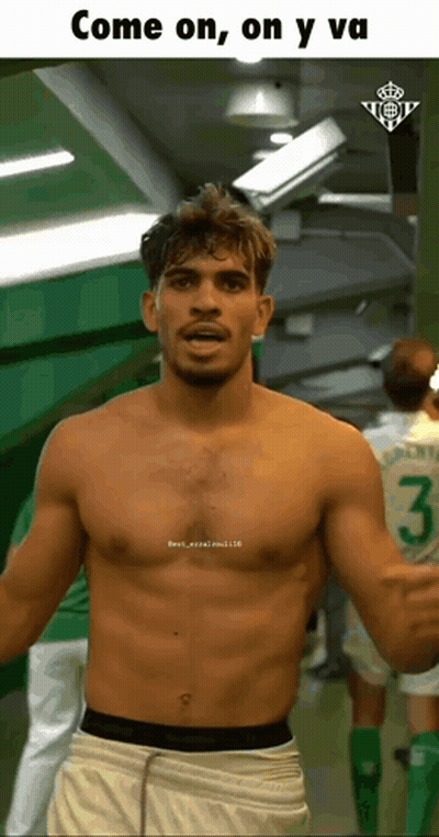 Shirtless Man In Locker Room With Number 3 Jersey GIF