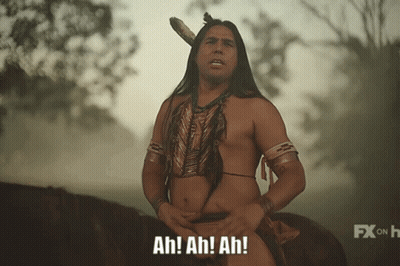 Shirtless Man In Native American Outfit Says Ah Ah Ah GIF