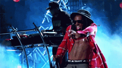 Shirtless Man In Plaid Shirt Standing Before DJ GIF