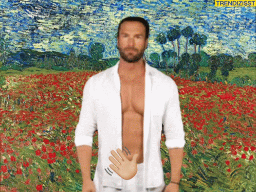 Shirtless Man In Red Flower Field With Trendzisst Logo GIF
