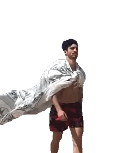 Shirtless Man In Red Shorts Walking With White Scarf Sticker