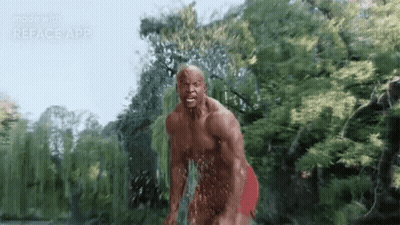 Shirtless Man In Red Underwear Splashing Water In Pond GIF